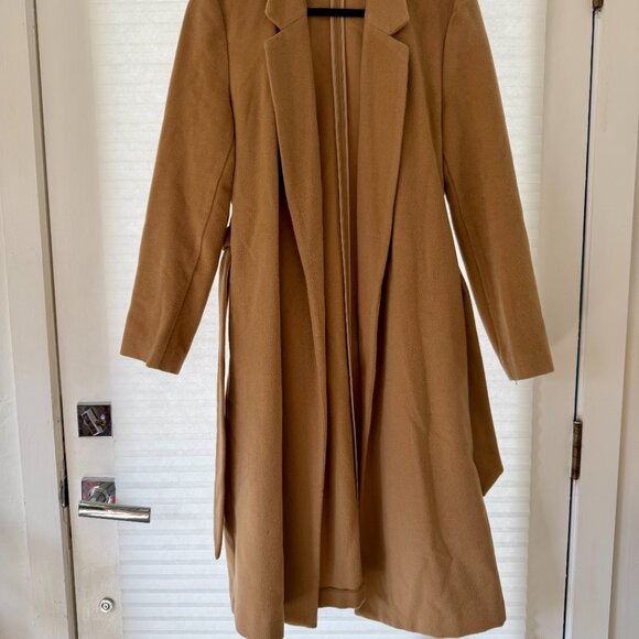 Reformation Barton Belted Wrap Wool Trench Coat Camel Tan - Picture 5 of 10